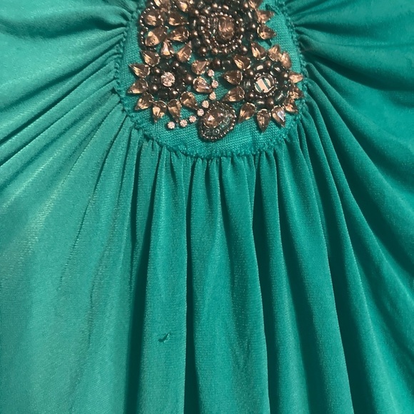 Lane Bryant Top Womens 14/16 Green Sleeveless V Neck Tank Blouse Beaded Stretch - Picture 3 of 12